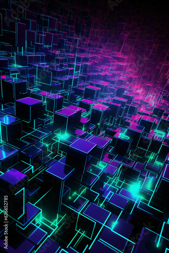 abstract technology background with hexagons and glowing lines created with AI 