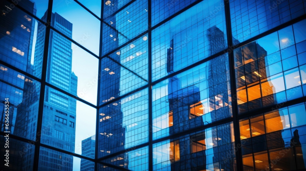 Fototapeta premium Architecture and construction rendering, Reflective business office building, Generative AI