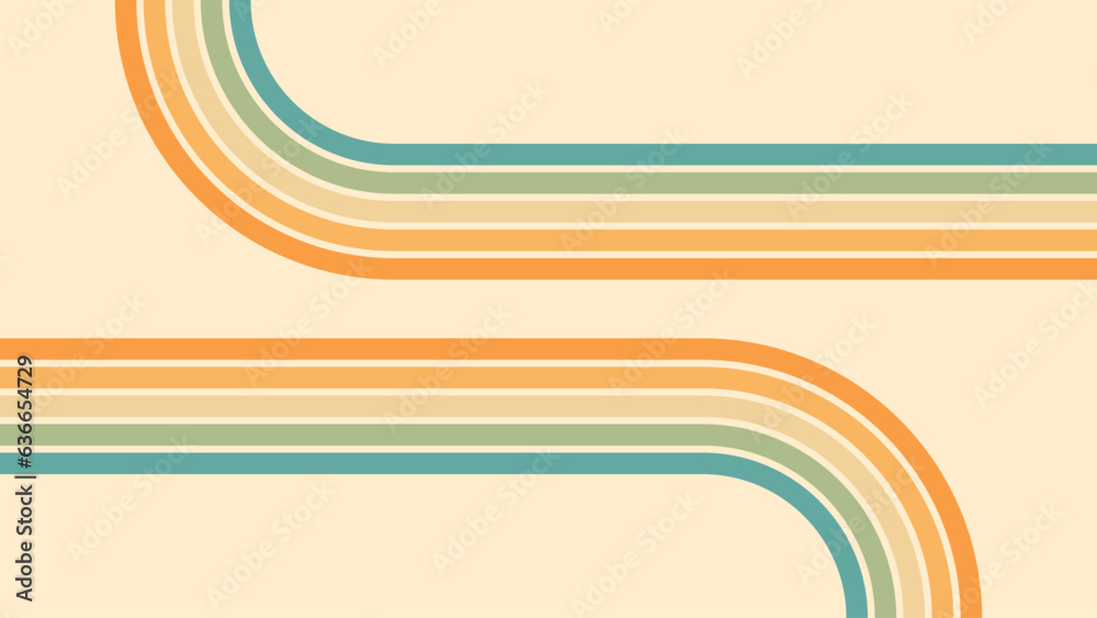 Abstract background of rainbow groovy Wavy Line design in 1970s Hippie Retro style. Vector pattern ready to use for cloth, textile, wrap and other.