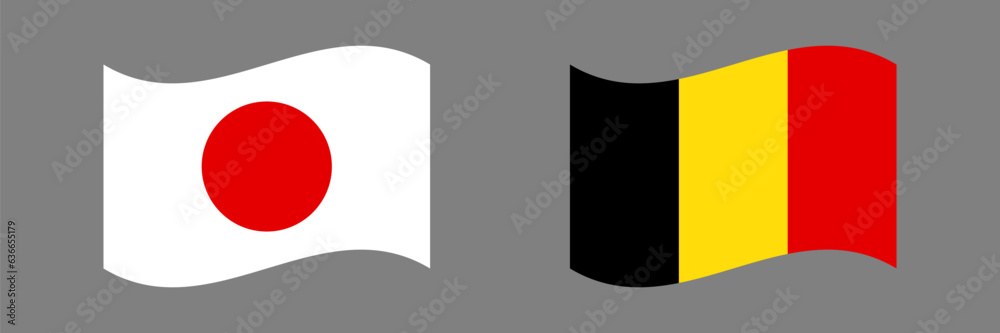 Fototapeta premium Japanese and Belgian flags icon set. Vector.