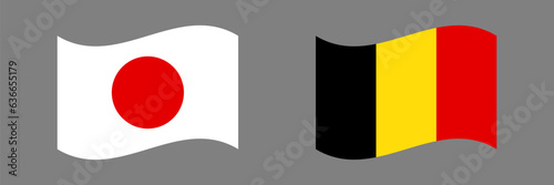 Japanese and Belgian flags icon set. Vector.