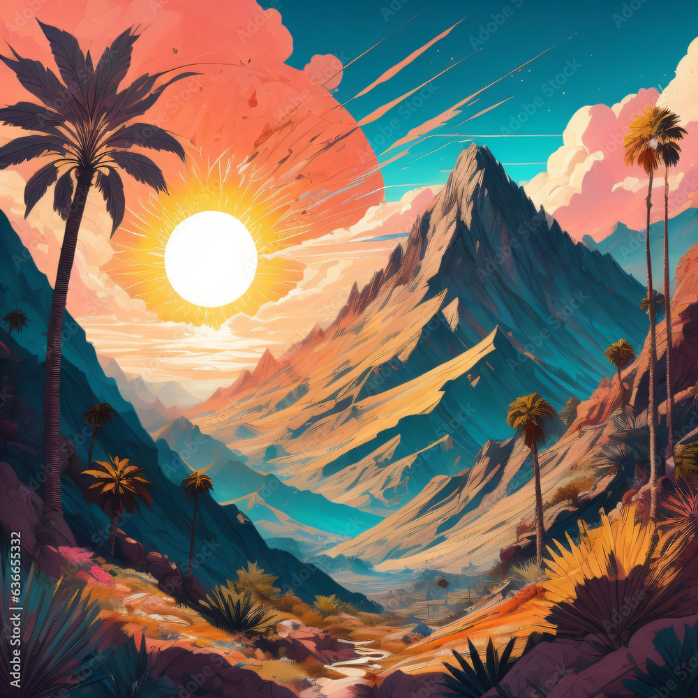 Mountain landscape illustration, generetive AI Mountain landscape illustration, generetive AI