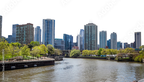 Chicago skyline isolated at white transparent background  PNG. United States 