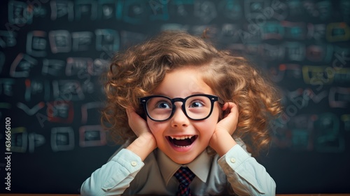 caucasian schoolboy wearing glasses, symbolizing the joy of learning and academic achievement, success education concept, Generative AI