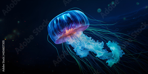 poisonous sea jellyfish, jelly fish in the aquarium, Jellyfish floting in  the warter generative Ai photo
