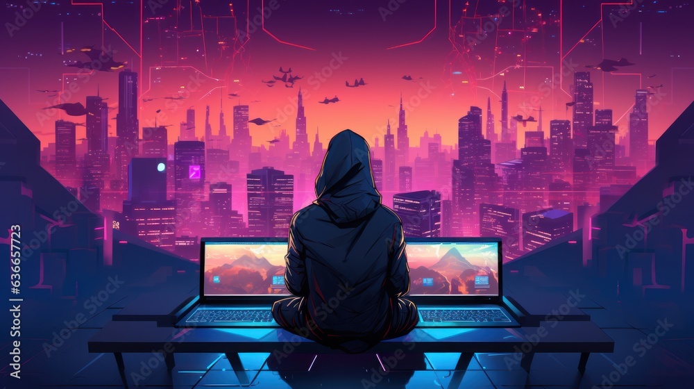 Cyberpunk hacker in a futuristic setting