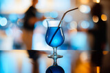 coctail on bar counter in a restaurant, pub. Cooler beverage at nightclub on dark background.