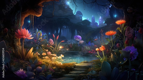 Illustrate a scene where a botanist tends to otherworldly plants  each with unique and magical properties  in a hidden garden game art