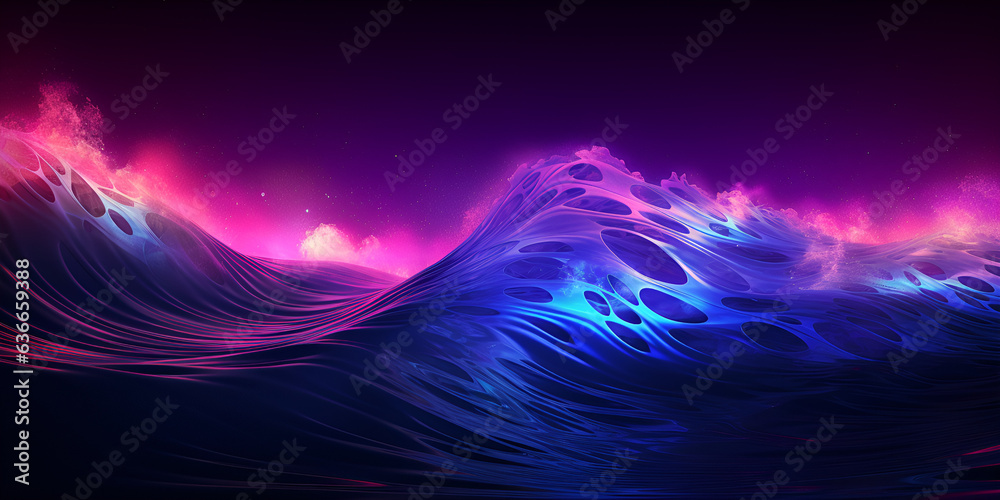  Dreamy Mountain Vortex, abstract futuristic background with pink blue glowing neon moving high speed wave lines and bokeh lights. Data transfer concept Fantastic wallpaper generative Ai