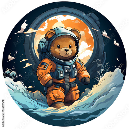 bear Astronaut with Helmet and Space Suit, Illustration and Graphic art, t-shirt design