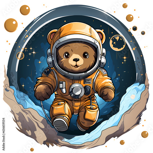 bear Astronaut with Helmet and Space Suit, Illustration and Graphic art, t-shirt design