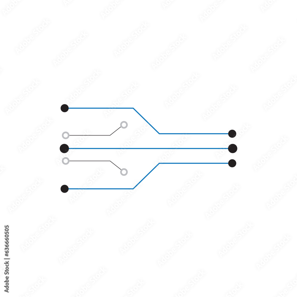 Chip Digital Logo abstract Artificial Intelligence AI vector design Linear Outline style. Electronics Circuit Circle shape Logotype icon.