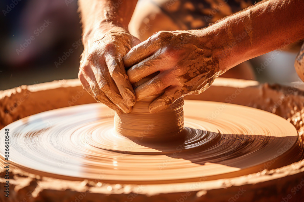 dirty male hands sculpt mug with ceramic clay on potter's wheel. hobby and needlework for men. fascinating craft dirty male hands sculpt mug with ceramic clay on potter's wheel. hobby and needlework for men. fascinating craft
