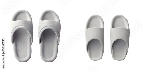 Gray home slippers mockup isolated on transparent background Warm bed shoes