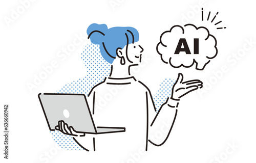 AIとパソコンを持った女性イメージ