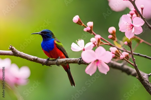 Beautiful bird Mrs. Gould's Sunbird, Blue-throated Sunbird