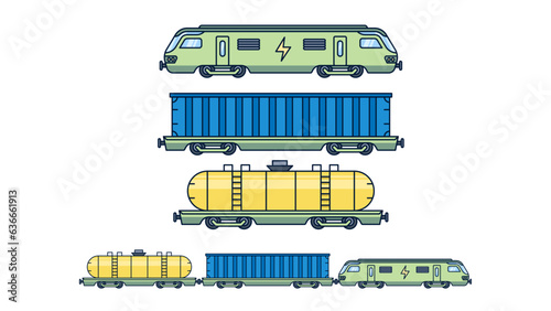 Set of modern and sustainable freight train. Future transport logistics vector illustration