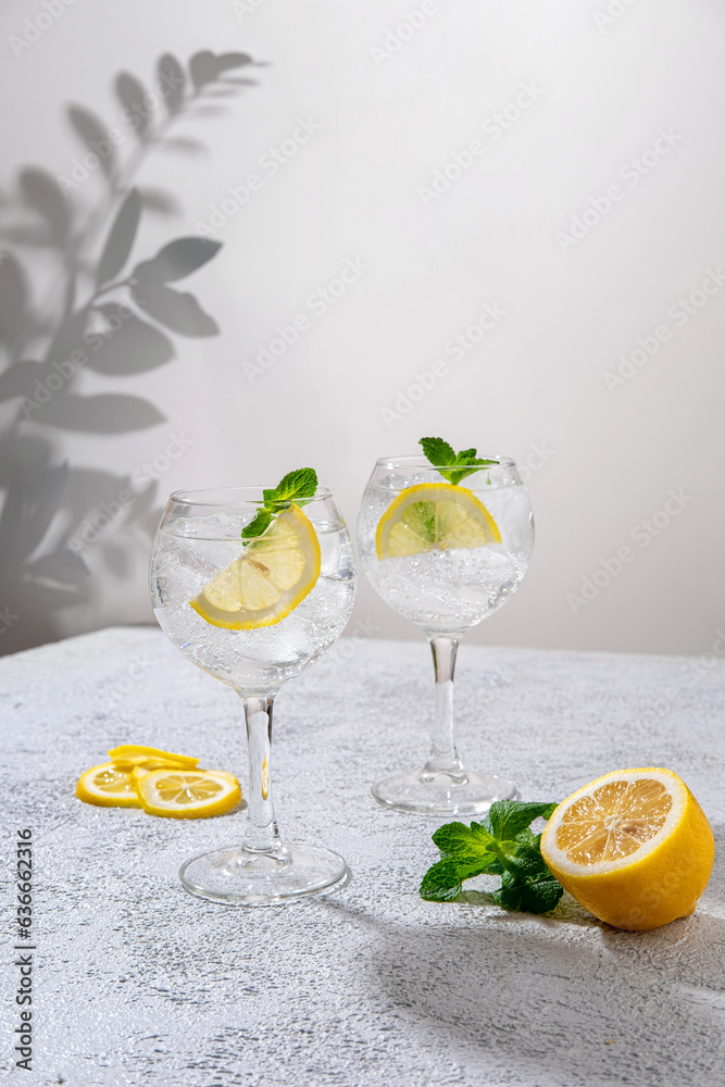 Gin tonic classic alcoholic cocktail drink with dry gin. Alcohol drink