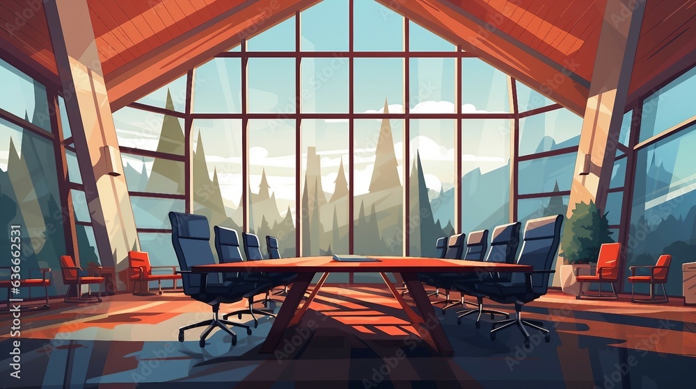 Fototapeta premium An illustration of an illustration of a conference room with a large window AI Generated