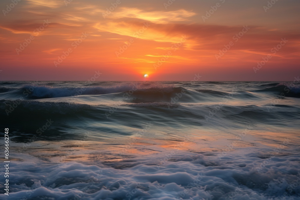 a beautiful sunset over the ocean waves a beautiful sunset over the ocean waves