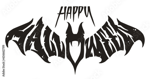 Happy Halloween lettering label monochrome