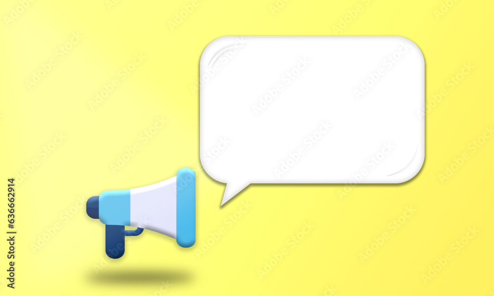Megaphone and text bubble on yellow background. Announcement or promotion alert pattern web vector illustration. Simple design announce template. Megaphone and text bubble on yellow background. Announcement or promotion alert pattern web vector illustration. Simple design announce template.