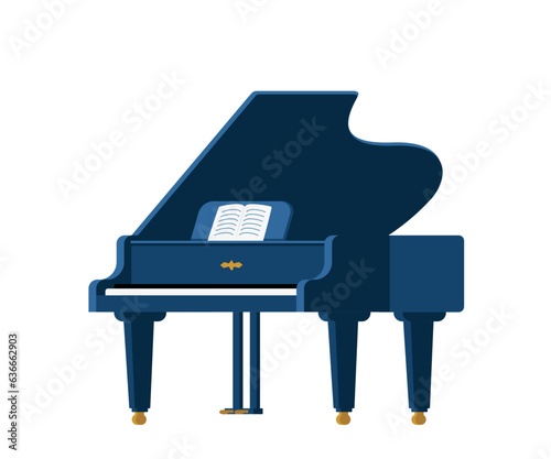 Grand piano and sheet music on a stand. Music instrument. Vector illustration.