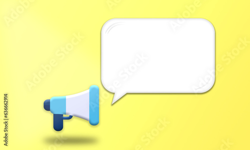 Megaphone and text bubble on yellow background. Announcement or promotion alert pattern web vector illustration. Simple design announce template.