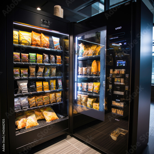 futuristic vending machines full of beverages and snacks vector illustration
