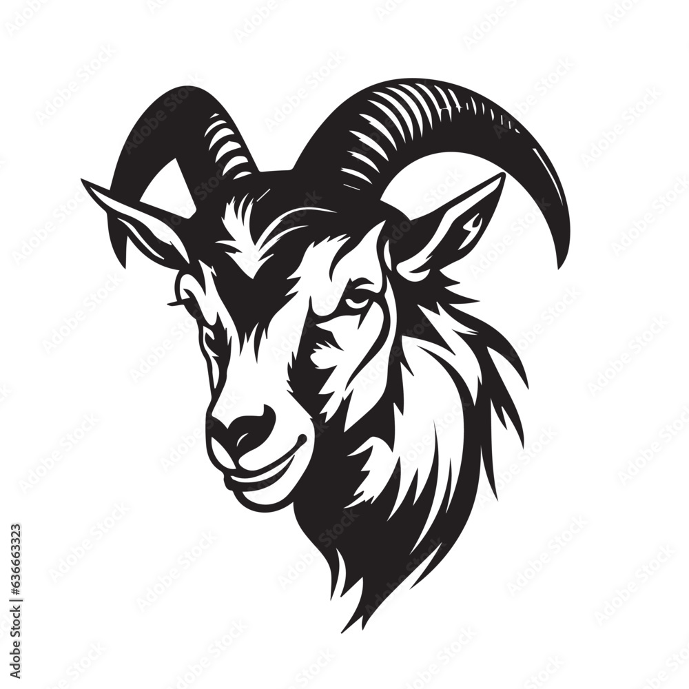Goat in cartoon, doodle style. 2d vector illustration in logo, icon style. Black and white
