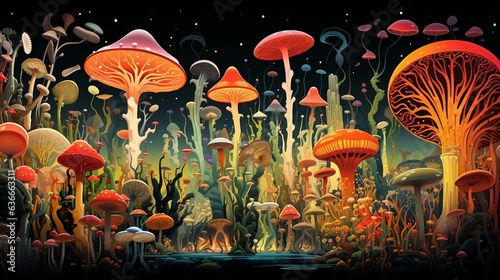 An illustration of mushrooms forest AI Generated