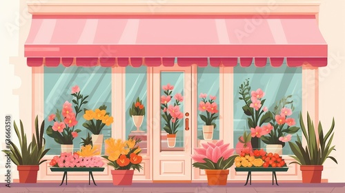 An illustration of a flower shop front with potted plants AI Generated