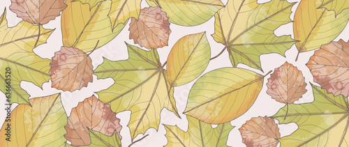 Autumn leafy background in watercolor technique. Background with leaves for decor, wallpapers, covers, cards and presentations.