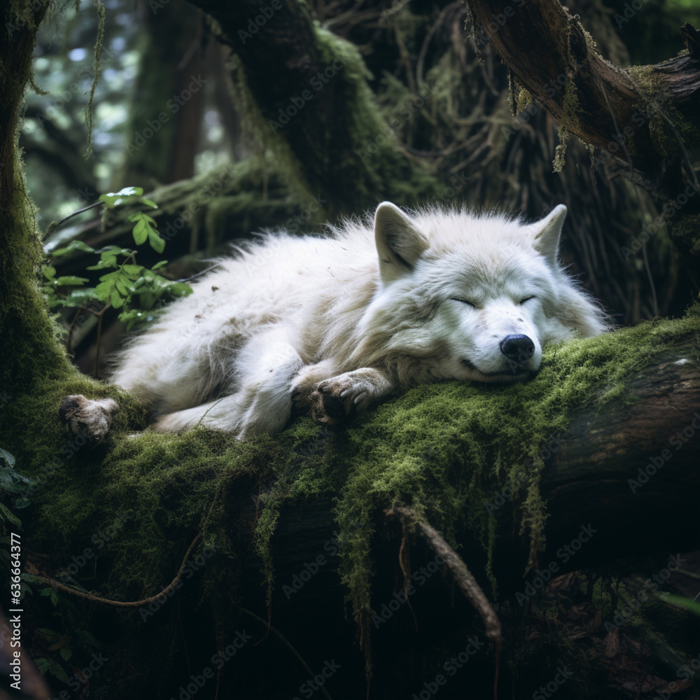 white wolf in the woods