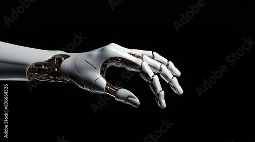 Close up of a Human like Robotic Hand on a dark Background with Copy Space 
