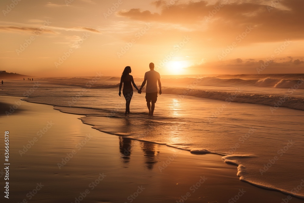 couple walking hand in hand on a beautiful sandy beach