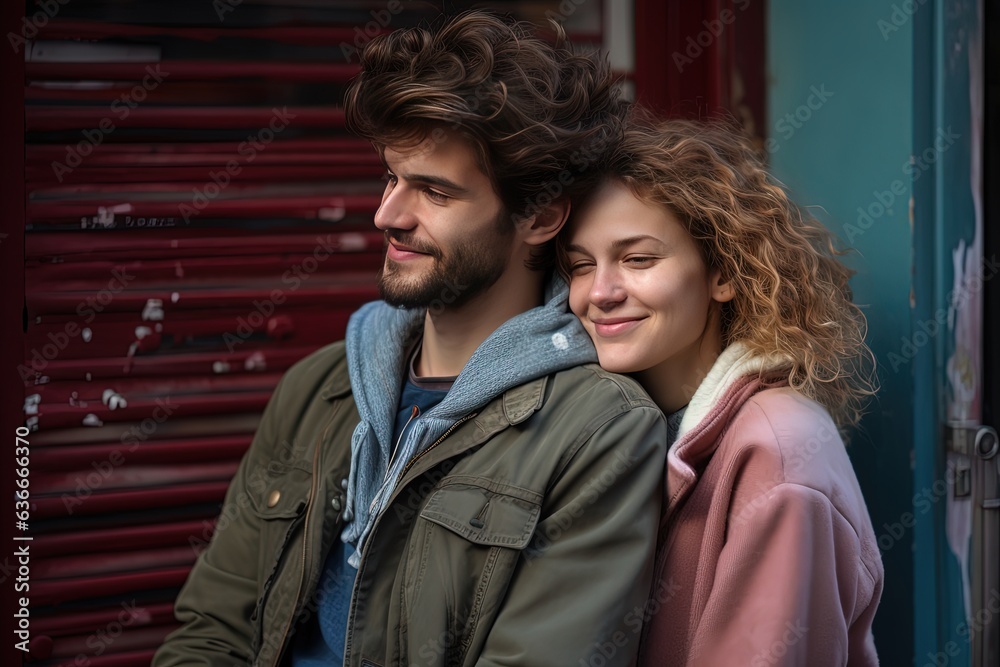 close up lovely young couple together moment in city street, Generative Ai close up lovely young couple together moment in city street, Generative Ai