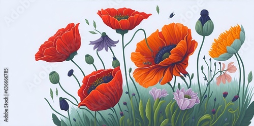 Poppies flowers. AI generated illustration