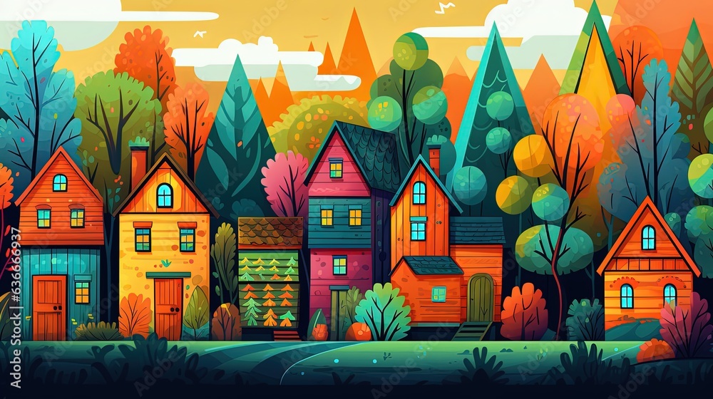 cute cartoon town, colorful urban city children art style illustration, idea for adorable background wallpaper,  Generative Ai