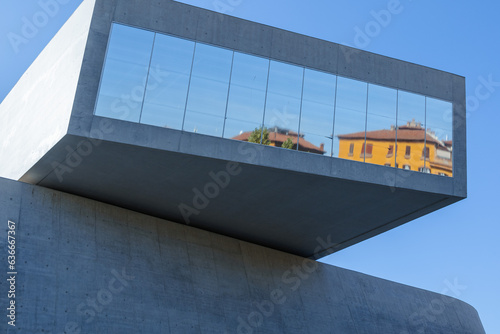 Photography Reflection in window of modern building in Rome
