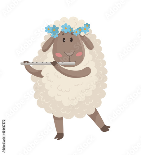 Illustration of a sheep playing a pipe