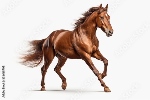 hyper realistic brown horse galloping on white background, Generative AI © salahchoayb