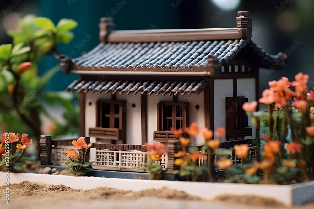 miniature beautiful house on the edge of the forest