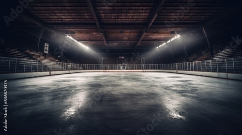 Empty old hockey arena with worn out interior