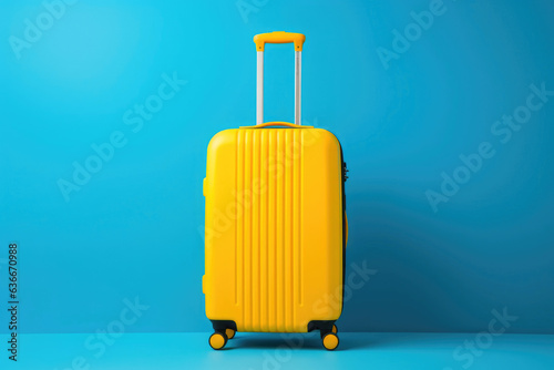 Yellow Suitcase on a Background of Blue