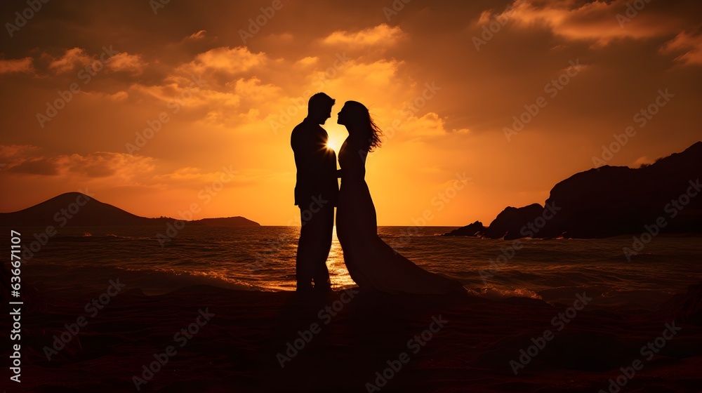 Fototapeta premium Sunset Silhouettes: A Romantic Odyssey of Kindred Spirits