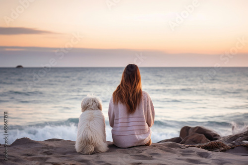 Serene Moments: A Girl and Her Dog at the Beach