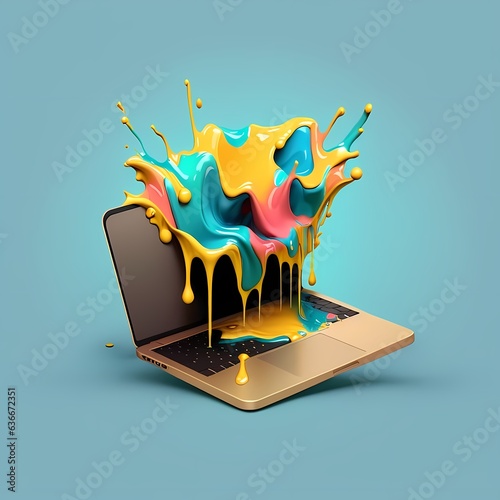 Laptop colorful paint splas...