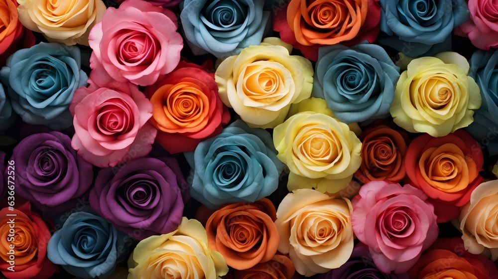 Fototapeta premium Seamless Background of Roses in multiple Colors. Floral Backdrop 