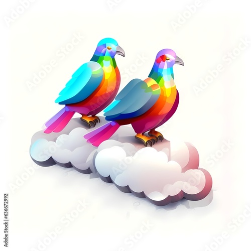 Colorful pigeon peace symbol, dove rainbow wings icon illustration, isolated © bravissimos
